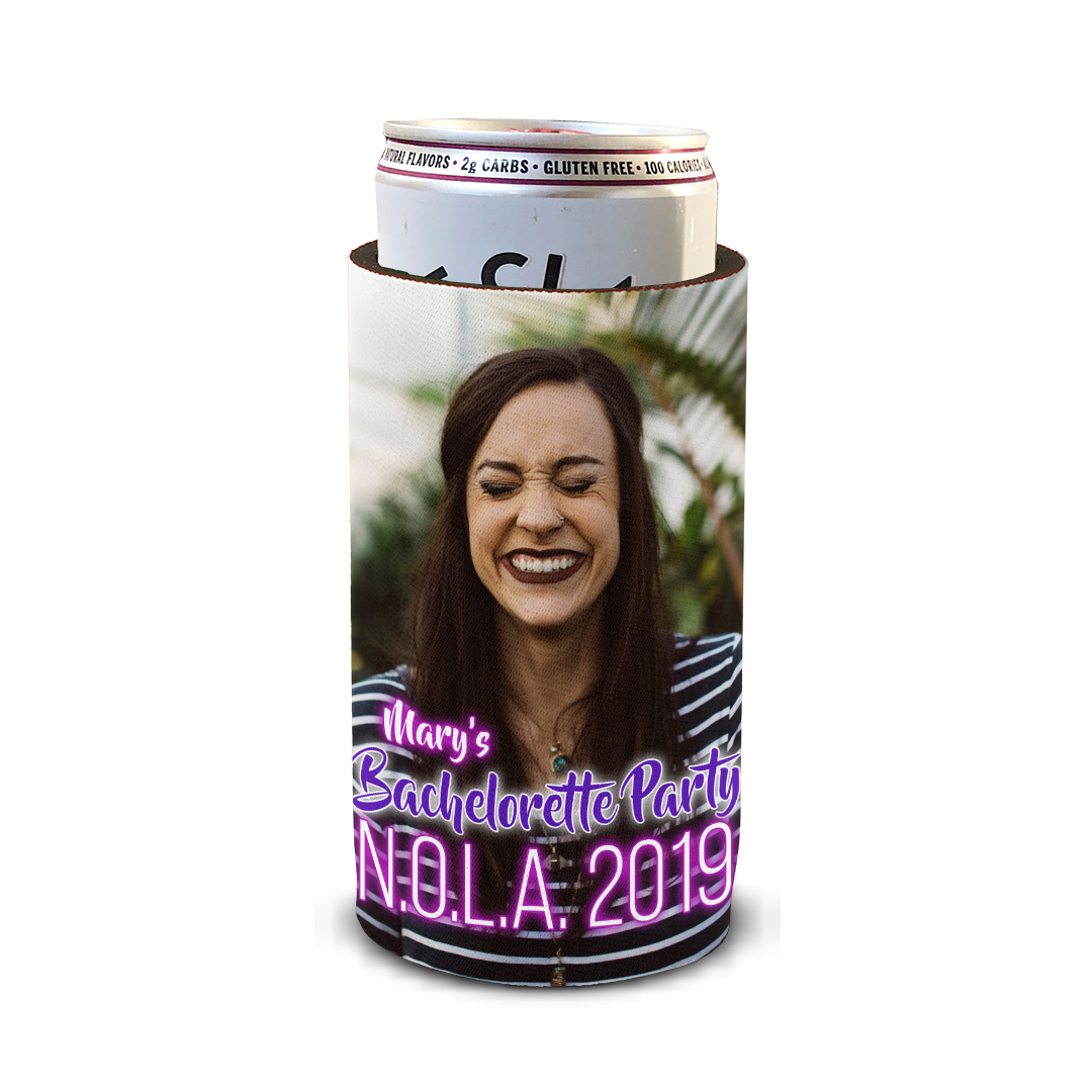 Custom Personalized Slim Can Cooler/Cozy Gift - For Bachelorette Parties